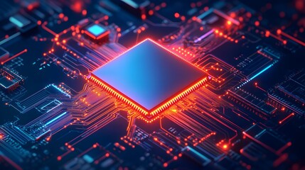 Poster - Minimal futuristic chip glowing softly on a dark bac AI generated illustration