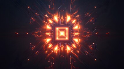 Fototapete - Minimal futuristic chip glowing softly on a dark bac AI generated illustration