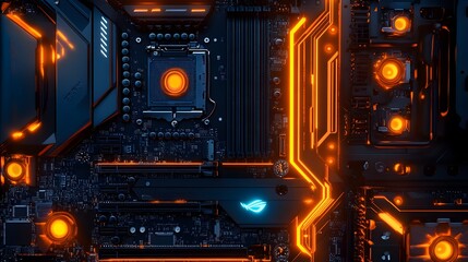 Poster - Minimalist digital motherboard design with clean lin AI generated illustration