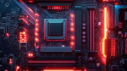Poster - Minimalist digital motherboard with symmetrical patt AI generated illustration