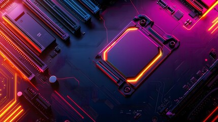 Poster - Minimalist digital motherboard with symmetrical patt AI generated illustration