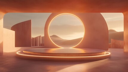 Poster - Minimalist stage design in a surreal desert environm AI generated illustration