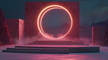 Poster - Minimalist stage design in a surreal desert environm AI generated illustration