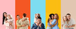 © Pixel-Shot - Set of happy hugging people on color background