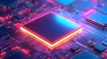Poster - Modern abstract design of a radiant microchip with n AI generated illustration