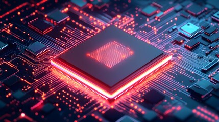 Poster - Modern abstract design of a radiant microchip with n AI generated illustration