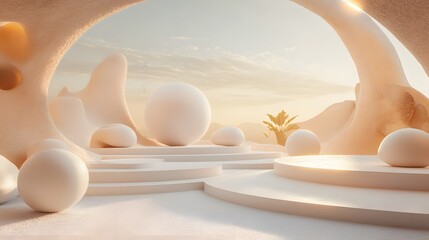 Leinwandbilder - Modern conceptual space with white platforms and sph AI generated illustration