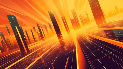 Poster - Modern energy landscape with geometric rows of solar fdac AI generated illustration