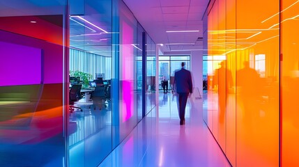Poster - Modern office setting with vibrant lighting reflecti AI generated illustration