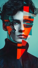 Poster - Modern portrait of a man with geometric shapes and p AI generated illustration