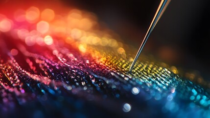 Poster - Precision single needle threading colorful thread st AI generated illustration