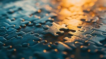 Poster - Problem solving a jigsaw puzzle with one missing pie AI generated illustration