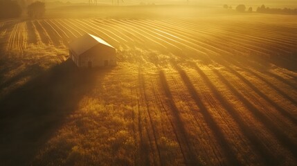 Poster - Renewable energy farm glowing under soft golden hour AI generated illustration