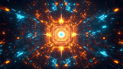 Leinwandbilder - Sci fi digital core with glowing pathways surrounded AI generated illustration