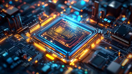 Poster - sci fi processor unit surrounded by pulsating digita ai generated illustration