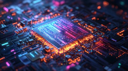 Poster - sci fi processor unit surrounded by pulsating digita ai generated illustration