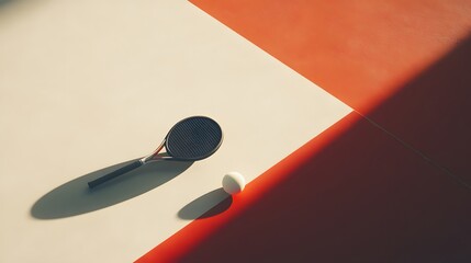 Fototapete - Squash racket and ball resting on a court with a sin AI generated illustration