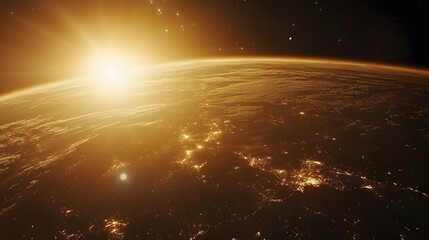 Poster - Stunning view of earth from space during sunrise wit AI generated illustration