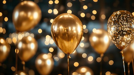 Poster - Stylish event setup with metallic golden balloons an AI generated illustration