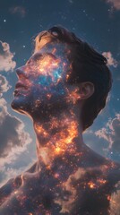 Poster - Surreal portrait of a man with a glowing galaxy patt AI generated illustration