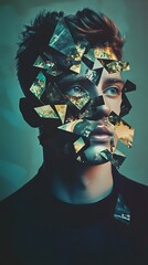 Poster - Surreal portrait of a man with fragmented geometric AI generated illustration