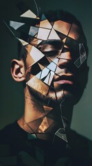 Poster - Surreal portrait of a man with fragmented geometric AI generated illustration
