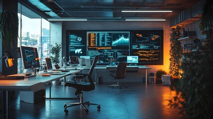Poster - Tech startup office with futuristic gadgets creative AI generated illustration