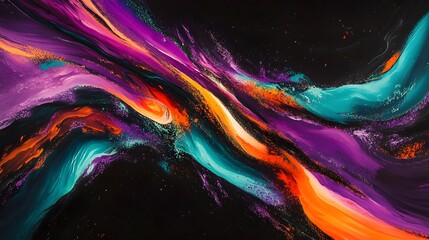 Poster - Vivid neon streaks in purple teal and orange racing AI generated illustration