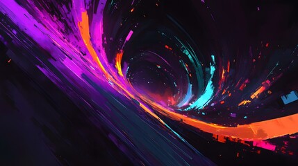 Poster - Vivid neon streaks in purple teal and orange racing AI generated illustration