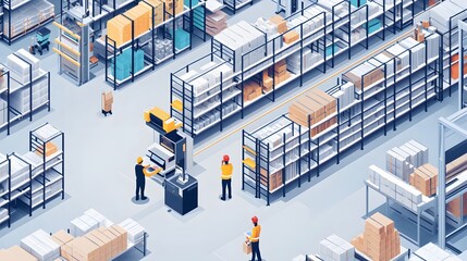 Poster - Warehouse interior with automated systems workers ha AI generated illustration