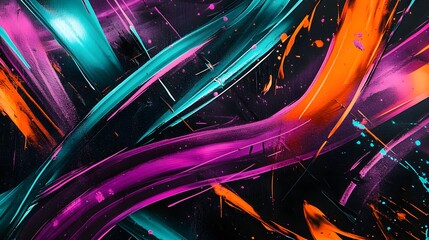 Poster - Vivid neon streaks in purple teal and orange racing AI generated illustration