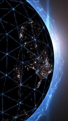 Wall Mural - World connectivity futuristic concept, digital network around planet earth. Information exchange, social networking. Futuristic, global plexus network that covers the entire planet. 4k footage.