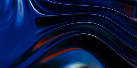 Aufkleber - Abstract metallic soft waves, shiny iridescent liquid shapes. 3d render illustration