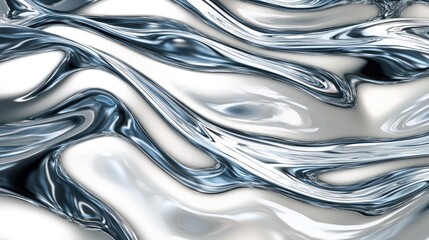 Aufkleber - Abstract metallic waves in shimmering silver and white tones, creating a fluid and dynamic texture.