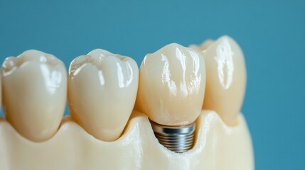 Aufkleber - This close-up captures a dental implant with a porcelain crown, highlighting the precision and quality of modern dental restoration methods. Generative AI