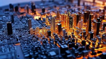 Poster - Heatmap of a city's energy consumption, with warm colors highlighting areas of high usage and cooler tones in the less active regions. . 4K Video