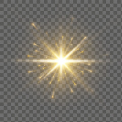 Poster - Abstract glowing golden vertical lighting lines on a dark background. Bright light explosion of sun rays on a dark background. Luxurious design style. Vector illustration