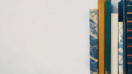 Poster - Various books from multiple genres are lined up against a plain white background, highlighting their unique designs and colors. Generative AI