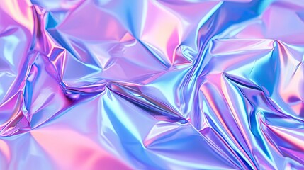 Poster - Iridescent crumpled foil in shades of pink and blue creates a dreamy, reflective texture.
