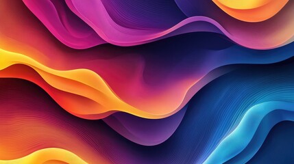 Poster - Vibrant, flowing abstract waves in a spectrum of warm and cool colors creating a harmonious design.
