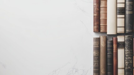 Poster - Various genre books are lined up against a clean white background, showcasing their colorful spines and attracting avid readers and book enthusiasts. Generative AI