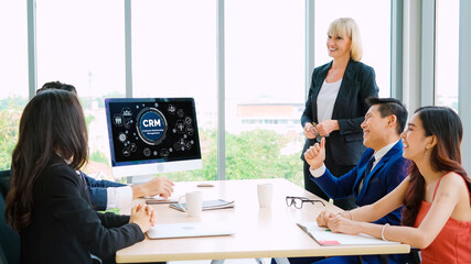 Poster - customer relationship management system on modish computer for crm business and enterprise
