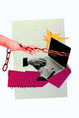 Aufkleber - Composite trend artwork sketch image collage of work hand hold type press keypad laptop display chain control manipulation job hacker
