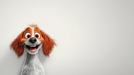 Wall Mural -   A close-up portrait of a happy dog, smiling and looking directly at the camera, with a pure white wall in the background