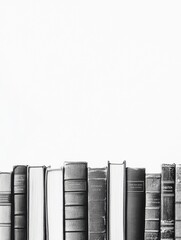 Poster - A lineup of books exhibits a variety of genres, showcasing different colors, sizes, and styles against a clean white background. Generative AI