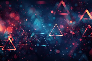 Wall Mural - Vibrant abstract background with glowing triangles and bokeh lights.