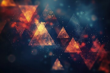 Wall Mural - Cosmic artwork with textured triangles in fiery orange and deep blue.