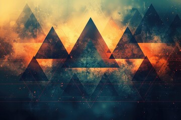 Wall Mural - Abstract geometric art with overlapping triangles  textured background  and cosmic feel.