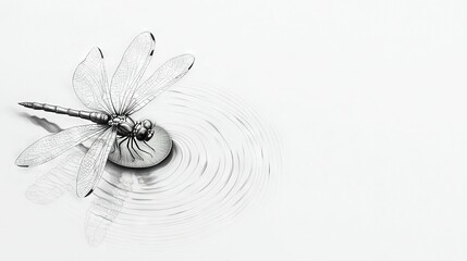 Wall Mural - a monochrome image depicts a majestic dragon perched atop water, its wings fully extended