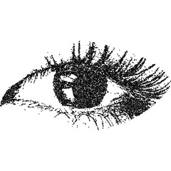 Fototapete - Eye with halftone stipple effect for grunge punk y2k collage design. Vintage photocopy style vector illustration. Grainy textured element in noisy gradation dotwork